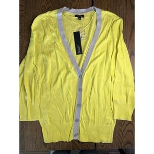 APT. 9 Bright Yellow 3/4 Sleeve V-Neck Cotton/Rayon Cardigan Sweater Sz L NWT